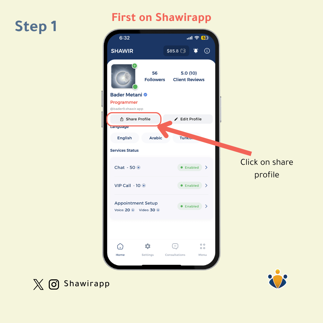 Consultant Home Screen Shawir App